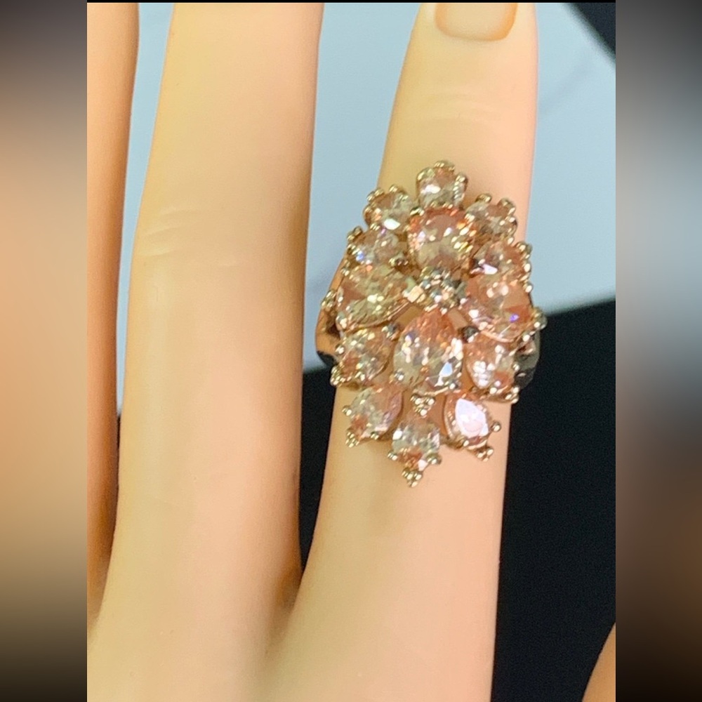 Vintage Gold Plated Over 925 Sterling Silver  Large Morganite Cocktail Ring   6